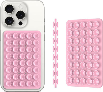 Double Sided Silicone Suction Phone Holder Mount, Silicon Accessory for iPhone and Android, Hands-Free Mirror Shower Phone Holder, TikTok Videos and Selfies (Light Pink+Transparent)