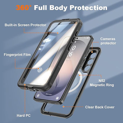 GOLDJU for Samsung Galaxy S26 Case Waterproof, Galaxy S26 Case with Built-in Screen & Lens Protector, Shockproof Full Body Protection Phone Case, Compatible with MagSafe/Wireless Charging, Black