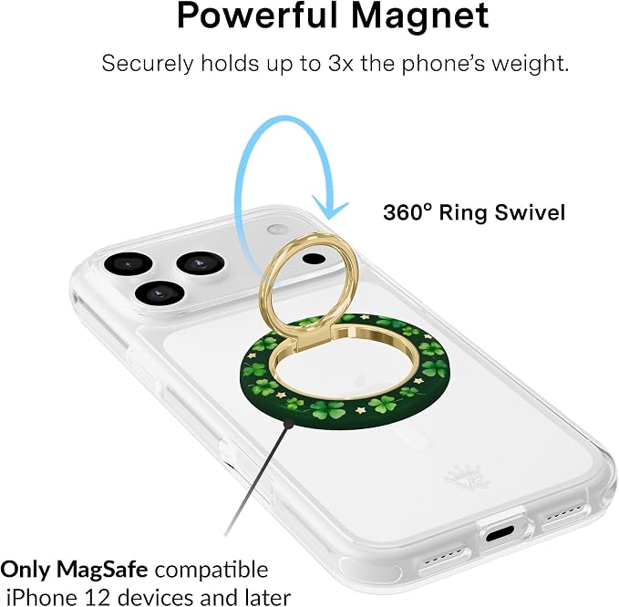 VELVET CAVIAR Compatible with MagSafe Phone Grip 2.0 | Cute Magnetic Ring Holder | Finger Loop Kickstand | Pop On Accessory for iPhone 17, 16, 15, 14, 13, 12 | Lucky Clover Green