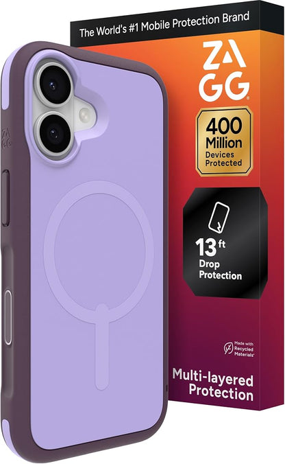 ZAGG Sedona Snap Case for iPhone 17 - Purple Dusty Grape, Drop Protection (13ft/4m), Graphene-Reinforced Multi-Layer Protection, MagSafe Phone Case with Impact-Absorbing Bumpers, Slim