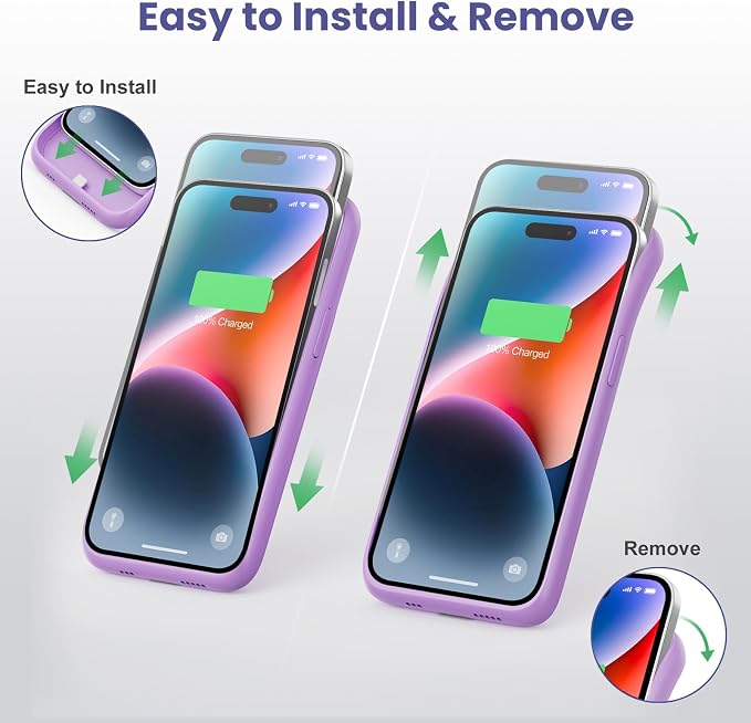 Feob Battery Case for iPhone 14 Pro Max,[2026 Upgraded] 8600mAh Ultra-Slim Portable Extended Charger Case Cover for iPhone 13 Pro Max Charging Case (6.7 Inch)-Purple