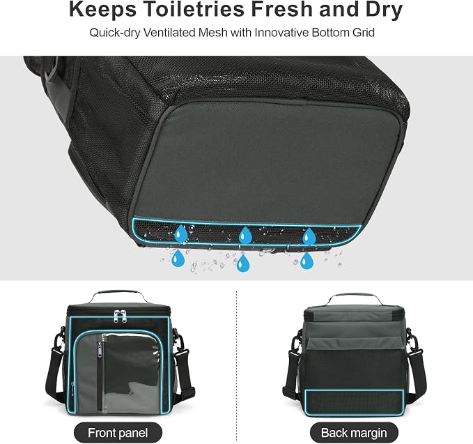 F-color Crossbody Shower Caddy with Phone Holder - Hands-Free Portable Toiletry Bag Fits Full-Size Bottles, Quick Dry Mesh Hanging Tote for College Dorm Essentials, Camping, Gym, Travel, Large, Grey