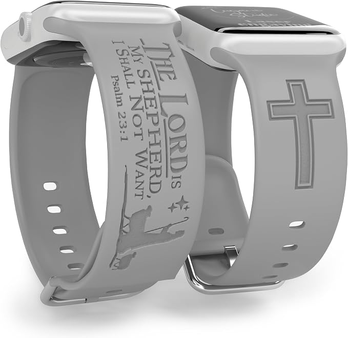 The LORD is my Shepherd Watch Band compatible with Apple Watch Laser Engraved iWatch Band Silicone 38mm 40mm 41mm 42mm 44mm 45mm 49mm Strap Jesus Psalm Christian God (38/40/41mm S/M, Grey)