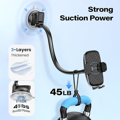 APPS2Car 14'' Gooseneck Car Phone Holder,Heavy Duty Phone Holder for Truck, [Flexibile Long Arm] [Anti Shake stabilizer] Windshield Car Phone Mount Suction Cup,Fit for iPhone, Samsung (Black Plaid)