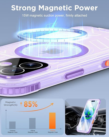for iPhone 17 Waterproof Case with Magsafe, Built-in [Privacy Screen Protector] [Lanyard], IP68 Water Proof Full Body Dustproof Anti-Spy Frosted Protective Phone Cover, 6.1" Purple