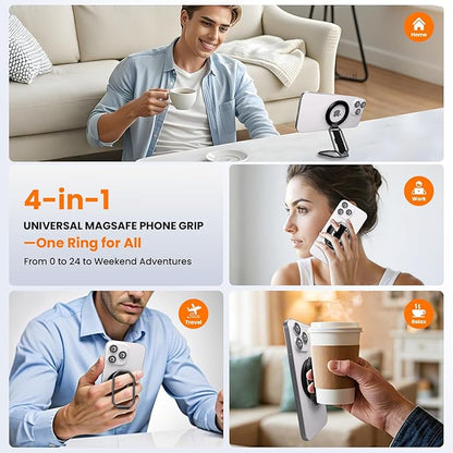 Magnetic Phone Grip & Stand for Desk, Bed & On-the-Go – Compatible with MagSafe – Secure One-Hand Hold, Comfortable Scrolling, Hands-Free Video Calls (Black)