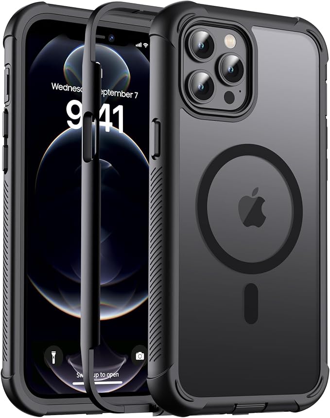 jaroco Magnetic for iPhone 12 Pro Max Case, [Compatible with MagSafe][Military Grade Drop Protection][Heavy Duty Protection][Non-Slip][Shockproof] 2-Layer Durable Bumper Phone Case 6.7''-Black