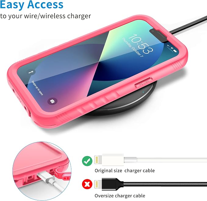 SPORTLINK for iPhone 13 Waterproof Case - Full Body Shockproof Dustproof Phone Screen Protector Rugged Waterproof Case for iPhone 13 6.1 Inches Pink