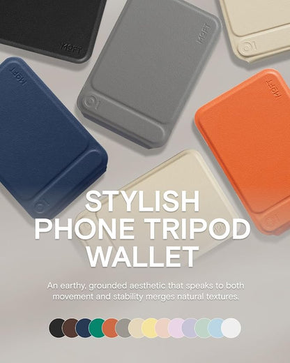 MOFT Phone Tripod Wallet for iPhone, Mulit-Angles, Portable Phone Stand, MOVAS Vegan Leather Magnetic Wallet, Strong Magnets, NFC Card Holder, Travel Essential, Earthen Beige (with Card Slot)