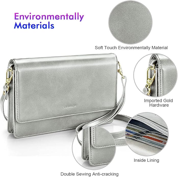 nuoku Women Small Crossbody Bag Cellphone Purse Wallet with RFID Card Slots 2 Straps Wristlet