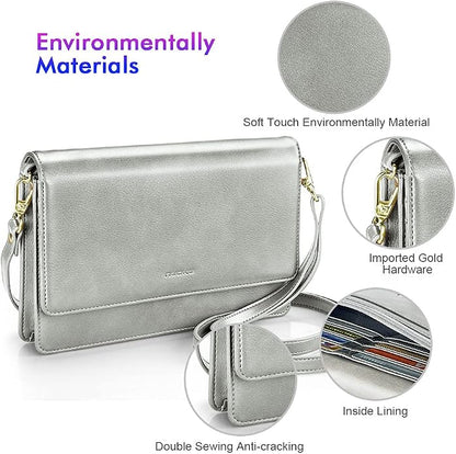 nuoku Women Small Crossbody Bag Cellphone Purse Wallet with RFID Card Slots 2 Straps Wristlet
