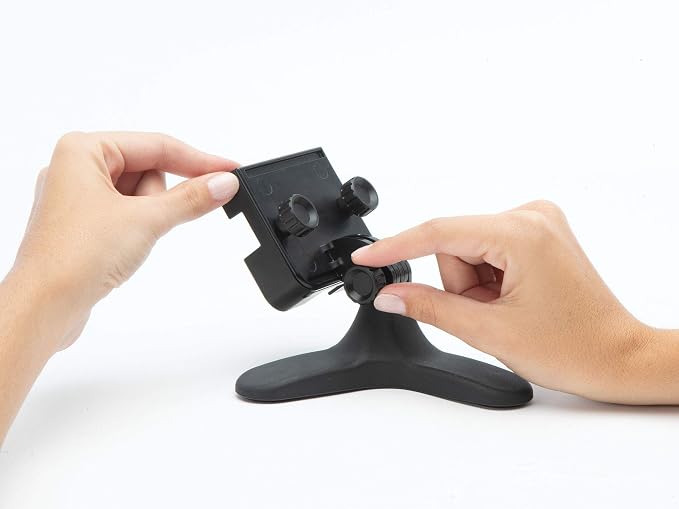 WeatherTech DeskFone Two View Universal Phone Holder for Flat Surfaces, Office, Kitchen, Nightstand - Black Metal Knobs