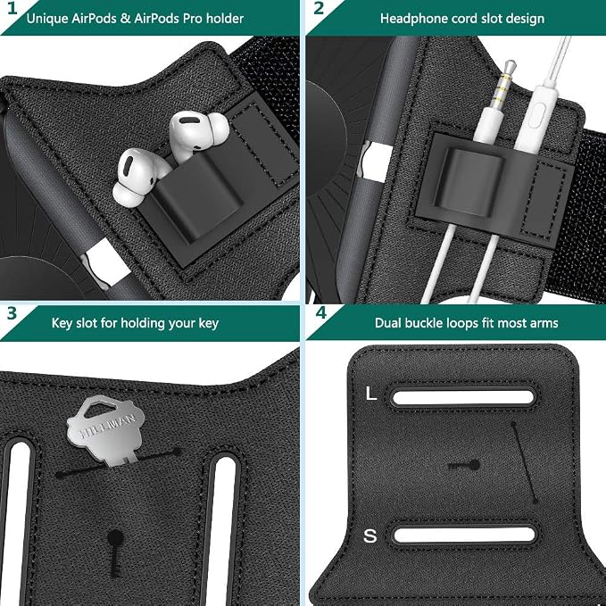 VUP Detachable Running Phone Holder 360°Rotatable Armband for iPod MP3 Player iPhone, Fits All 4-6.7 Inch Smartphone Device, with Key Holder for Running Hiking Biking (Black-Detachable)