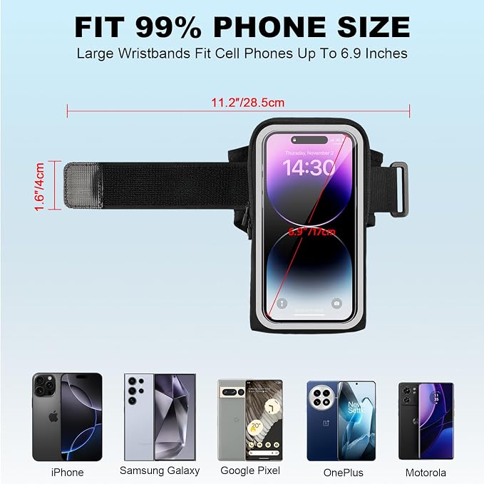 Phone Holder for Running, Wristband Frearm Band for iPhone Pro Max Plus SE (16/15/14/13/12/11/X/XR) Galaxy S24/S23/S22/S21, Waterproof Running Accessories with Adjustable Strap & Card Slot