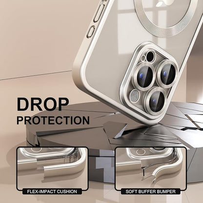 Misea Magnetic for iPhone 15 Pro Max Case [Never Yellowing] [Military Grade Drop Protection] Full Camera Lens Protector Soft Clear Phone Case for Women Girls, Titanium Natural