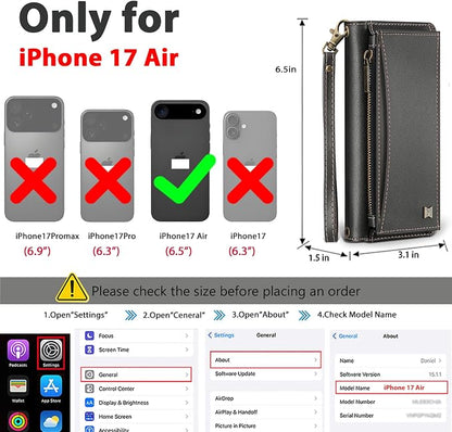 Wallet Case for iPhone Air with Card Holder/Crossbody Wallet/Strap,[RFID Blocking][Magnetic] PU Leather Phone Case for iPhone Air,6.5 in,Black
