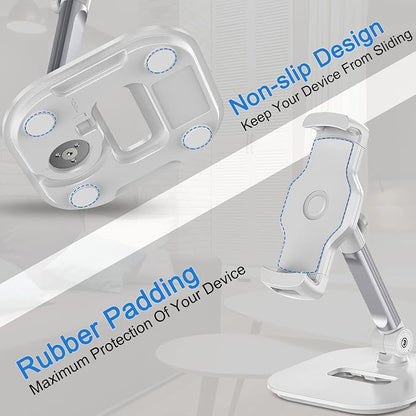 AboveTEK Upgraded Desktop Tablet Stand, 360° Swivel Tablet & Phone Desk Mount Holders for Any 4.7''-13.5'' Display iPad/Cell Phones, Stylish & Sturdy Stands for Store Office Showcase Reception (White)