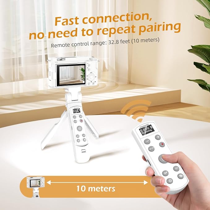 for Sony Tripod Wireless Shooting Grip with Shutter Release - Mini-Tripod with Rechargeable Remote Control for ZV-E10/ZV-E1/ZV-1/ZV-1F/RX100 VII/RX0 II/A6700/A6400/A6600/FX3/FX30, for Vlogging, White
