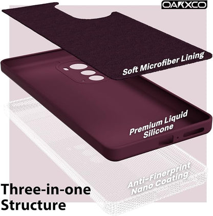 oakxco for Motorola Edge 2022 Phone Case Liquid Silicone Grip, Cute Thin Slim Soft Rubber TPU Plain Smooth Gel Cover for Women Girl Aesthetic, Matte Solid Protective & Shockproof, Burgundy Plum Wine