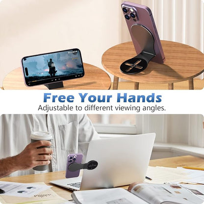 Detachable Magnetic Phone Holder for Laptop & Car, Foldable Desk Phone Stand, Adjustable Magnetic Phone Tripod Mount Adapter with 1/4" Screw Design for MagSafe iPhone and All Phones, Black