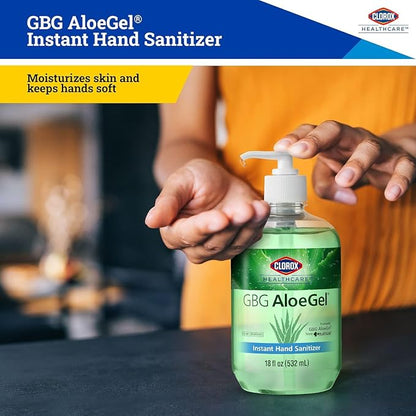Clorox Healthcare GBG AloeGel Large Hand Sanitizer Gel with Pump - Bleach Free Hand Sanitizers - Sanitizing Solution for School Supplies & Office Use, 18 Fl Oz - 12 Pack