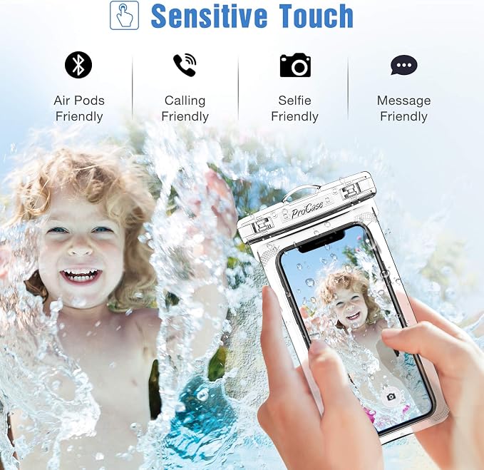 ProCase 2 Pack Waterproof Phone Pouch, Underwater Phone Case Up to 7", Dry Bag for iPhone 17 Air 16 15 14 13 Pro Plus Max, Galaxy S24 S23 S22 Ultra Pixel, Beach Essentials -Clear
