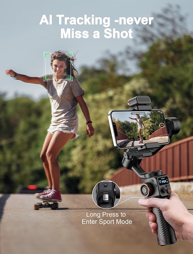 hohem iSteady M6 Kit Gimbal Stabilizer for Smartphone, 3-Axis Phone Gimbal with AI Tracking, Magnetic Fill Light, 18H Long Lasting Battery Stabilizer for iPhone & Android, Ideal for Video Recording