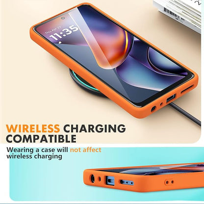 for Motorola Moto G 2025 Case, 2 Pack Tempered Glass Screen Protectors, Soft TPU Liquid Silicone Shockproof Gel Case-Orange