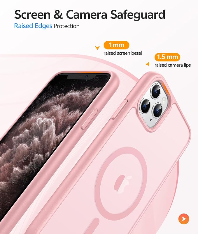 FNTCASE for iPhone 11 Pro Case: [Compatible with Magsafe] Translucent Matte Magnetic Phone Cover - Military Grade Drop Protection Shockproof Protective for iPhone 11Pro 2019 Cases - LightPink