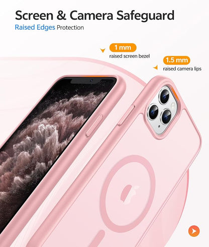 FNTCASE for iPhone 11 Pro Case: [Compatible with Magsafe] Translucent Matte Magnetic Phone Cover - Military Grade Drop Protection Shockproof Protective for iPhone 11Pro 2019 Cases - LightPink