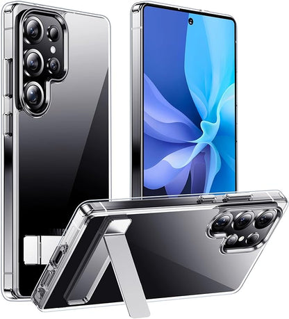 Temdan Designed for Samsung Galaxy S24 Ultra Case,[Built in Hidden Kickstand][Military Grade Drop Protection] [Never Yellowing] Slim Thin Phone Case for S24 Ultra Case - Crystal Clear
