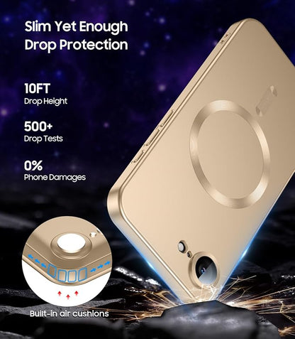 Magnetic for iPhone 16e / 17e Case [Compatible with MagSafe][Built-in Camera Lens Protector] Slim Soft Silicone Bumper Shockproof Metallic Luster 17e Phone Case (Gold)
