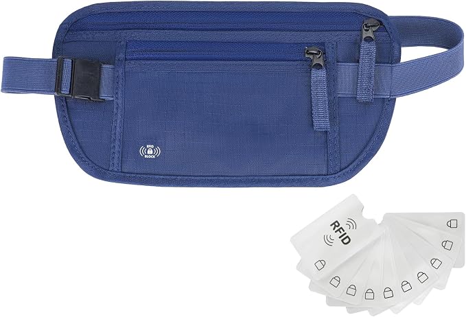 Money Belt for Travel Hidden Travel Pouch Women Men Hidden Rfid Passport Holder for Travel (Dark Blue)