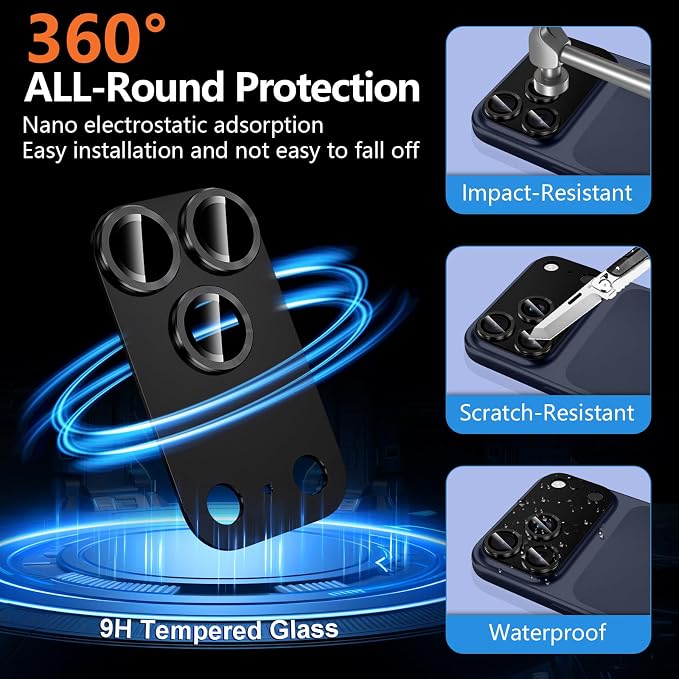 for iPhone 17 Pro Max Camera Lens Protector, [Military Grade Shatterproof] [Strong Adsorption] [Case Friendly] Full Coverage Metal Aluminum Alloy 9H Tempered Glass Camera Screen Cover, Black