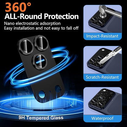 for iPhone 17 Pro Max Camera Lens Protector, [Military Grade Shatterproof] [Strong Adsorption] [Case Friendly] Full Coverage Metal Aluminum Alloy 9H Tempered Glass Camera Screen Cover, Black