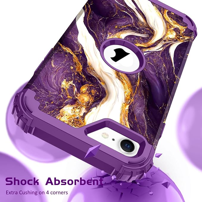 Hocase for iPhone SE 2022/2020 Case, Heavy Duty Shockproof Protection Hard Plastic+Silicone Rubber Hybrid Protective Case for iPhone SE 3rd/2nd Generation (4.7") - Midnight Purple
