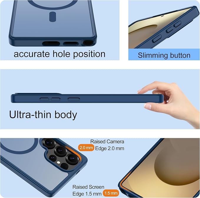 For Samsung Galaxy S25 Ultra Case [Compatible with Magsafe] Translucent Matte Magnetic Phone Case,Slim Thin Duty Shockproof Protection Cover with 2pc Screen Protector Case for S 25 Ultra-Dark blue