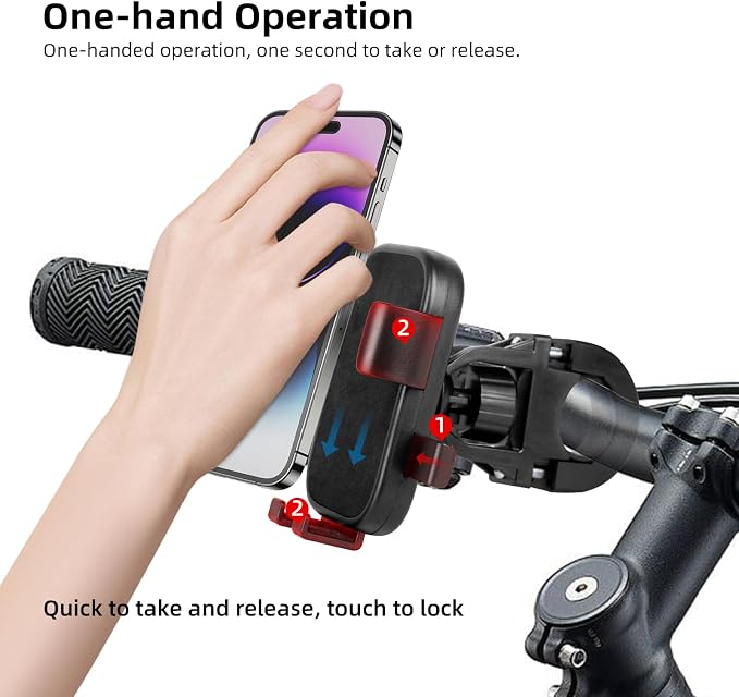 Motorcycle Phone Mount,Bike Phone Holder, Bicycle Handlebar Cell Phone Mount Smartphone Holder Mount 360° Adjustable One Hand Operation, Bike Accessories Handlebar Phone Clip Holder, 94001