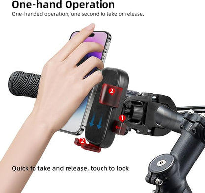 Motorcycle Phone Mount,Bike Phone Holder, Bicycle Handlebar Cell Phone Mount Smartphone Holder Mount 360° Adjustable One Hand Operation, Bike Accessories Handlebar Phone Clip Holder, 94001