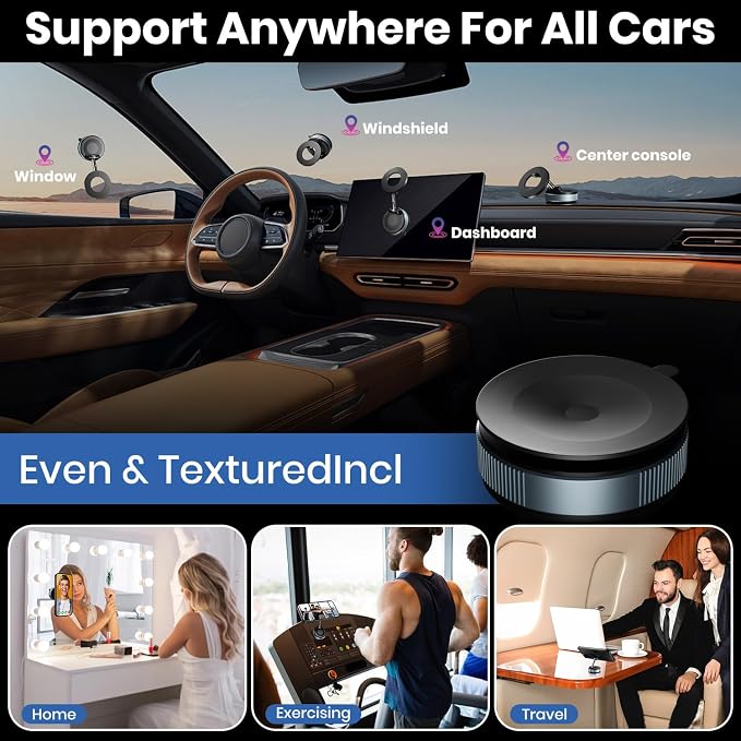 TREEFIA Upgraded 360° Vacuum Magnetic Phone Holder, Vacuum Suction Magnetic Phone Mount with Foldable Phone Holder for Car/Gym/Mirror/Smooth Surface, Suitable with All Smartphones (K007 Black)