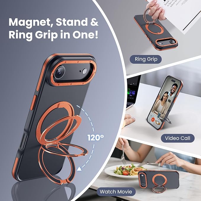 Strong Magnetic Case for iPhone Air (6.5", 2025) with Stand, Drop-Proof Bumper Cover with Contrast Color Border, Military-Grade Drop Protection, Shockproof Slim Thin Cover,Orange