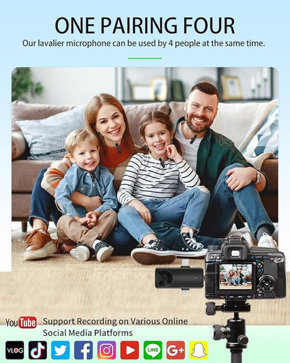 Wireless Lavalier Microphones Compatible for iPhone, Android Phone, Camera, Computer, Professional Wireless Mini Microphone for Video Recording, Vlog, YouTube, TikTok (4 Mics)