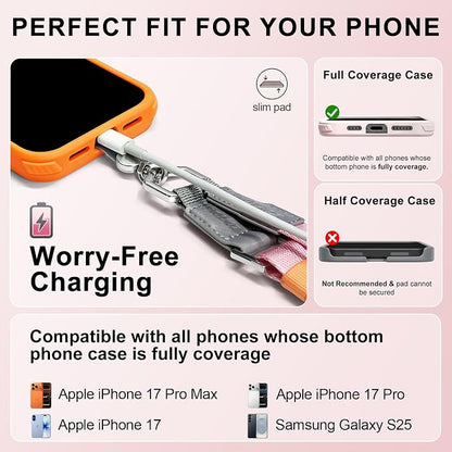 Phone Lanyard Crossbody with 2 Phone Tabs, Adjustable Anti Theft Phone Strap for iPhone & Android, Universal Skin-Friendly Cell Phone Neck Lanyard for Travel Hiking Cycling Shopping (Pink)