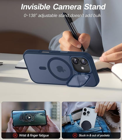 [Upgraded Full Camera Protection] for iPhone 17 Case with Camera Cover Stand [Fit for MagSafe][10FT Mil-Grade Protection] Translucent Magnetic iPhone 17 Phone Case, Blue