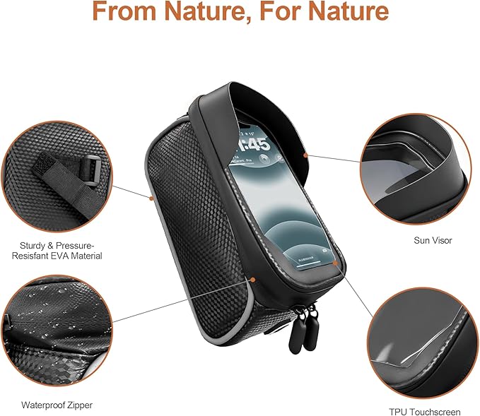 Waterproof Bike/eBike/Frame Bag,Bike Front Bag for Handlebar,Electric Bike Phone Bag,Bicycle Pouch with Rain Cover,Bike Accessories Storage Bag For Compatible Phone Under 7”