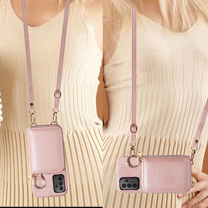 Wallet Case for Samsung Galaxy A73 5G with Shoulder Strap Ring Buckle, Luxury PU Leather Zipper Flip Organ Purse Credit Card Holder Stand Full Body Cell Phone Cover for A 73 Women Men Rose Gold