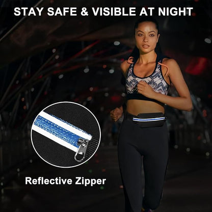 2 Pack Running Belt Fanny Packs for women and men,Belt Bag for Hiking Cycling Workout,Reflective Fanny Packs for Men Runners Belt Compatible with iPhone13,12 pro,Travelling Money Phone Holder