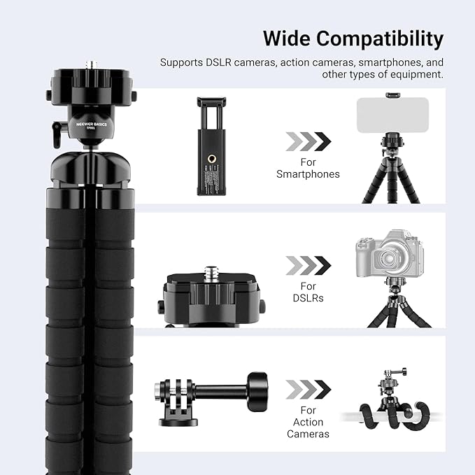 NEEWER Basics Flexible Phone Tripod, Mini Small Octopus Desk Stand Holder, Vlog Selfie Stick for Cell Phone Camera Compatible with iPhone GoPro DJI Insta 360 Action Camera for Video Recording, TP001