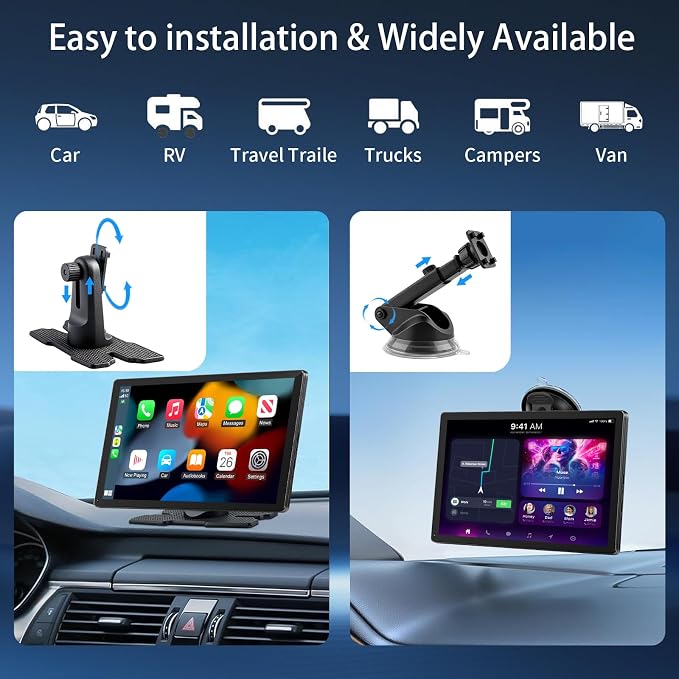 CarPlay Screen for Car, 9'' Wireless CarPlay & Android Auto - Smart Portable Touchscreen with Bluetooth/FM, Mirror Link, Voice Control, GPS Navigation, Plug & Play Car Play Screen, Silver