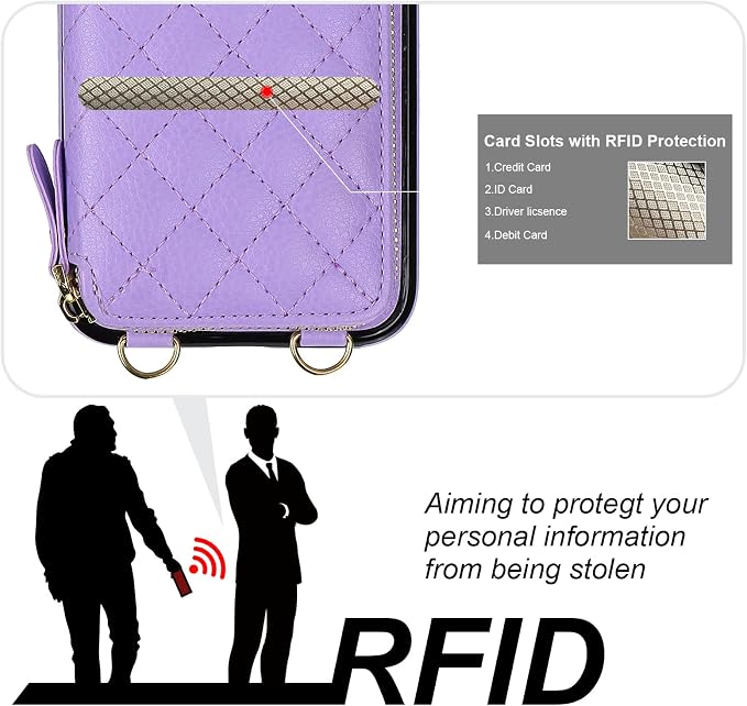 Bocasal Crossbody Wallet Case for iPhone 11, RFID Blocking PU Leather Zipper Handbag Purse Flip Cover, Kickstand Folio Case with Card Slots Holder Wrist Strap Lanyard 6.1 Inch (Purple)